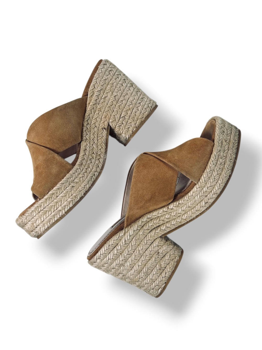 Zara Basic Tan Suede Espadrille Platform Mule Sandals Block Heel EU 36 US 6 - Picture 3 of 9